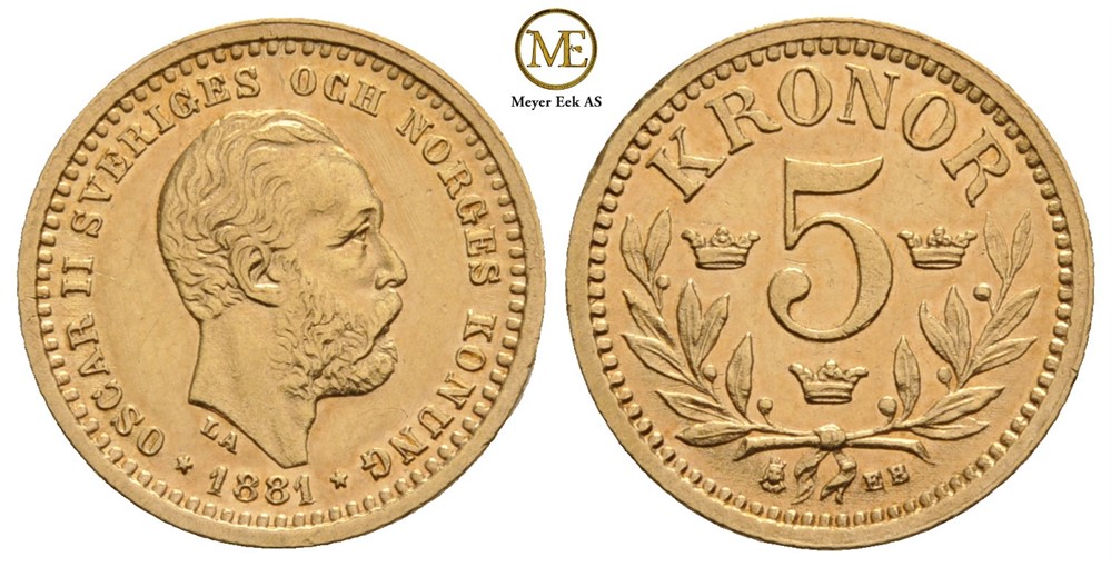 5 kronor 1881 Oscar II. Kv.0/01