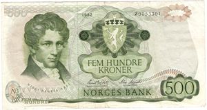 500 kroner 1982 Z.0053301 erstatningsseddel. Kv.1-