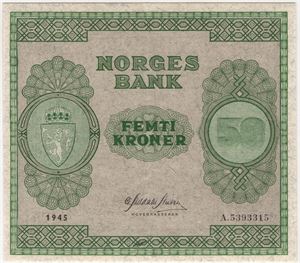 50 kroner 1945 A.5393315. Kv.01