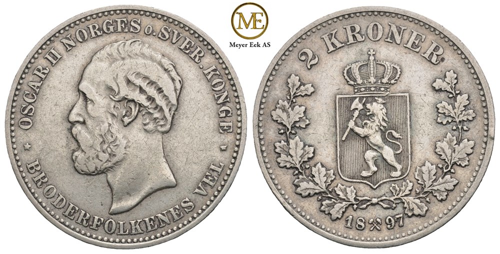 2 kroner 1897 Oscar II. Kv.1