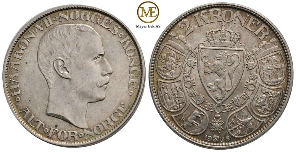 2 kroner 1908 Haakon VII. Kv.0/01