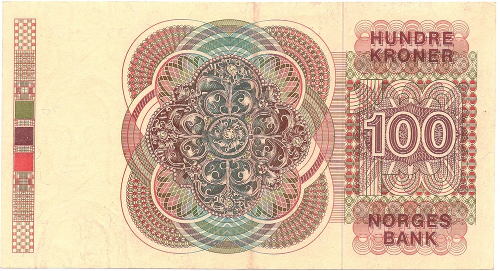 100 kroner 1980 med feiltrykk i serienr. Kv.01