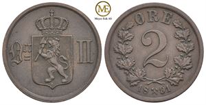 2 øre 1891 Oscar II. Kv.01