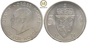 5 kroner 1971 Olav V. Kv.0
