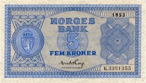 5 kroner 1953 K ex. OMH 20.11.10