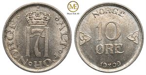 10 øre 1909 Haakon VII. Kv.0