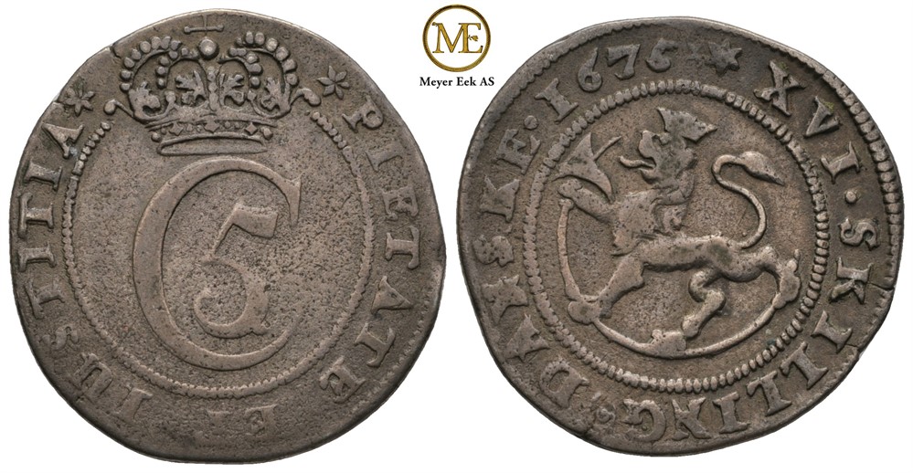 Mark/16 skilling 1675 Christian V. Kv.1/1+