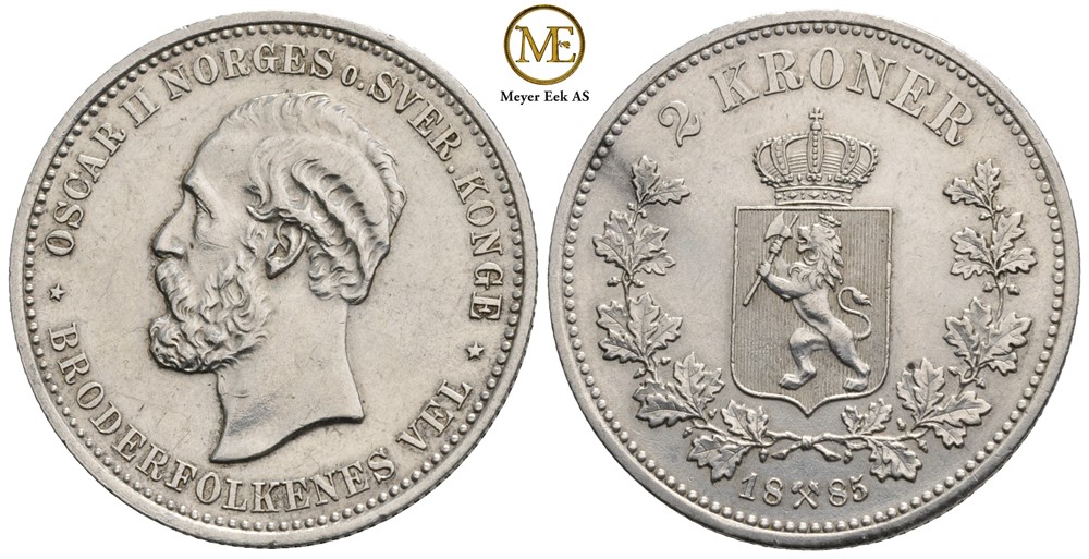 2 kroner 1885 Oscar II. Kv. God 01