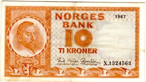 10 kroner 1967 X erstatning Kv.1+