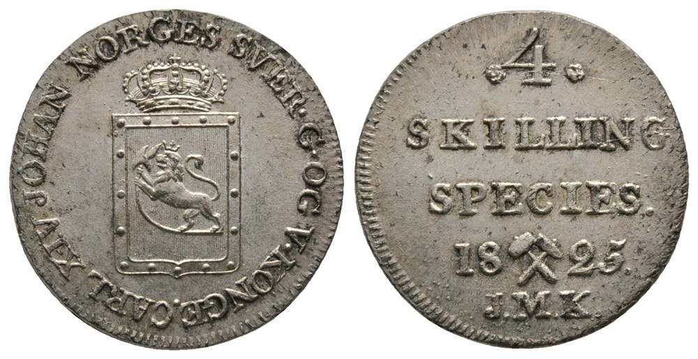 4 skilling 1825 Carl XIV Johan. Kv.0