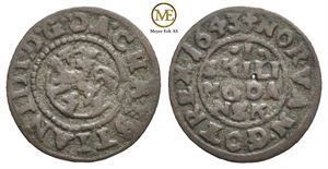 1 skilling 1643 Christian IV. Kv.1+