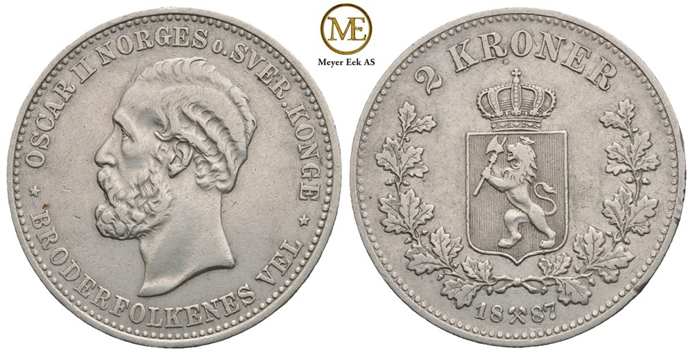 2 kroner 1887 Oscar II. Kv.1+