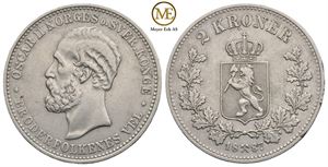 2 kroner 1887 Oscar II. Kv.1+