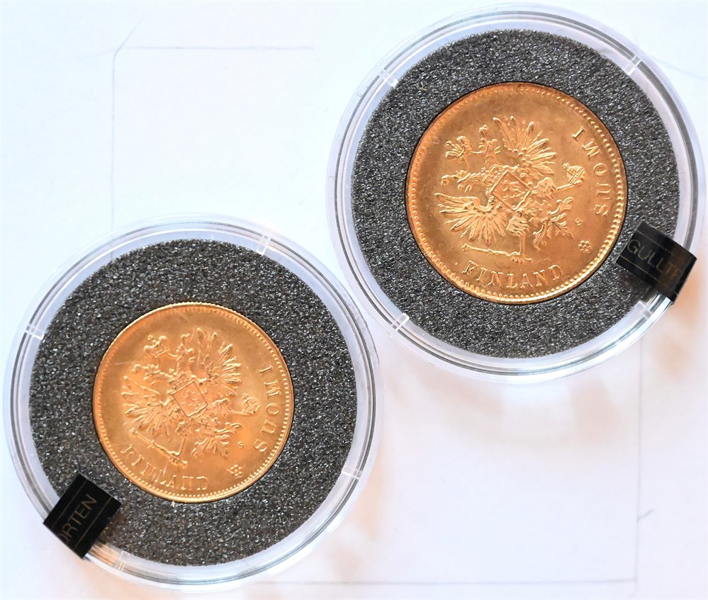 Finland 10 mark og 20 mark 1876 og 1912 kv. 0/01 og 0