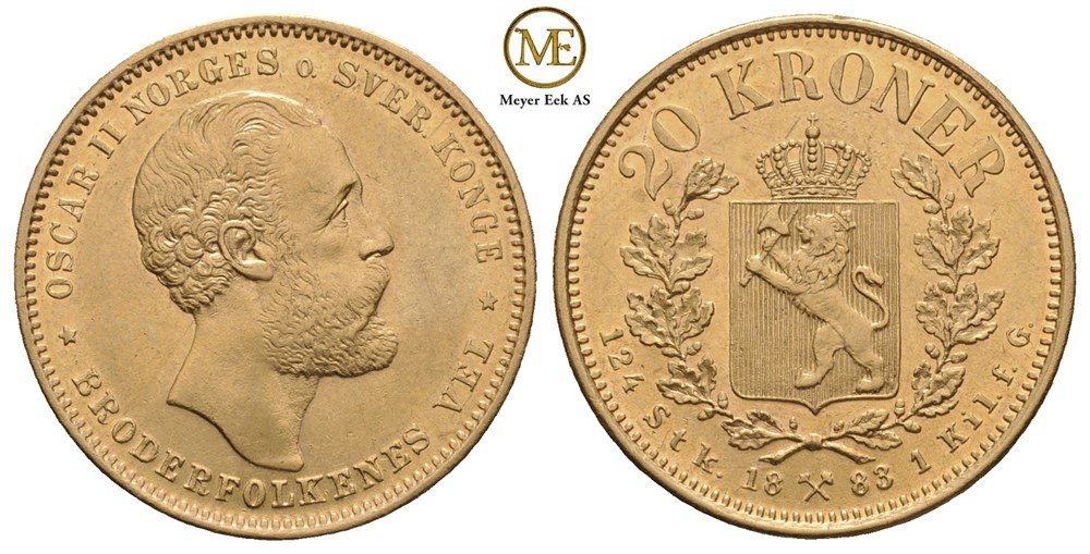 20 kroner 1883 Oscar II. Kv.0/01