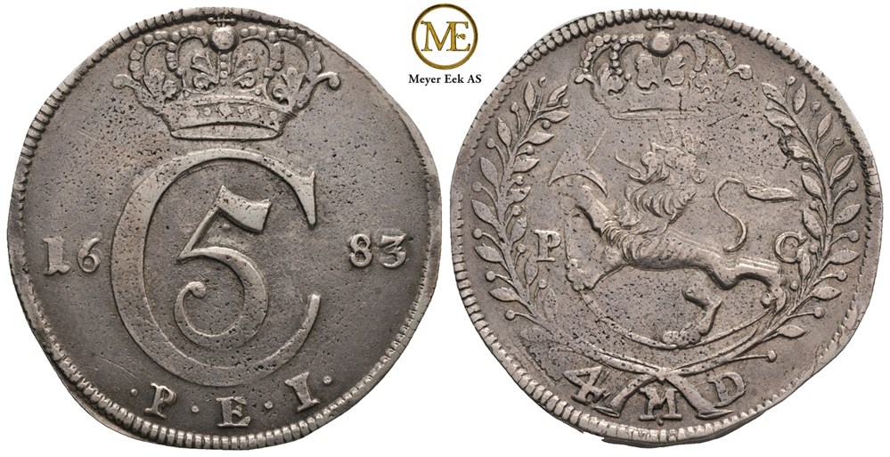 4 mark 1683 Christian V. Kv.1+