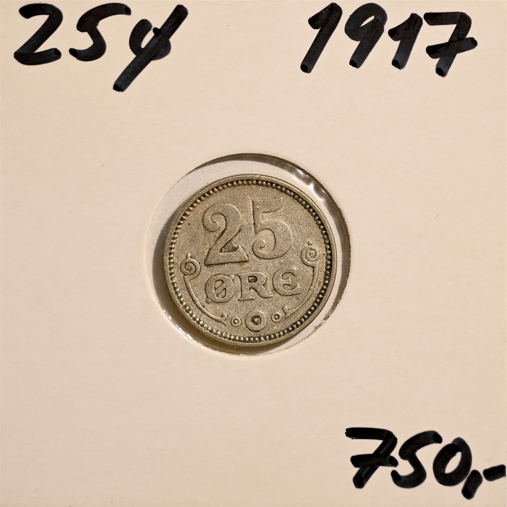 Danmark 25 øre 1917 kv. 1+/01