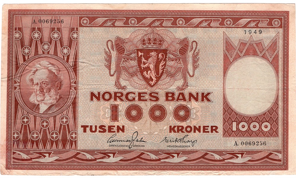 1000 kroner 1949 A.0069256.  Kv.1/1+