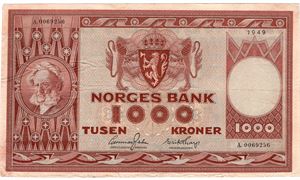 1000 kroner 1949 A.0069256.  Kv.1/1+