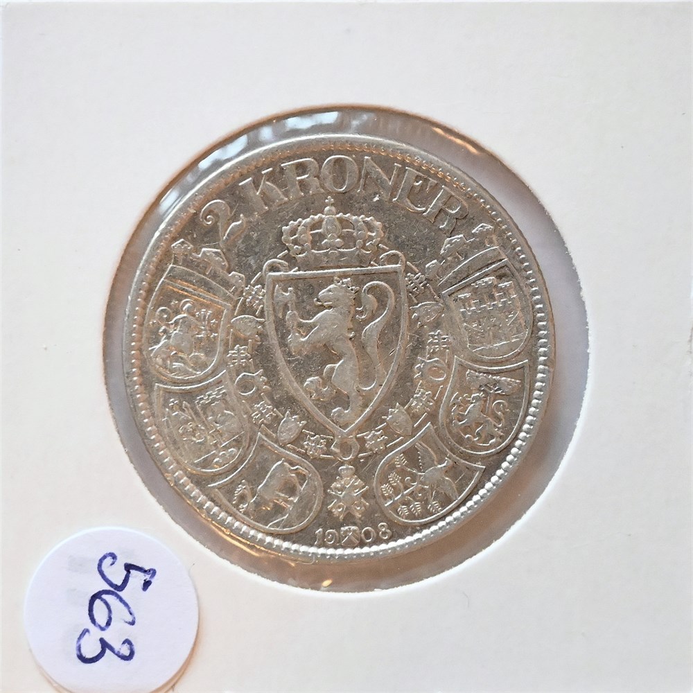 Norge 2 kroner 1908 kv. 1+/01