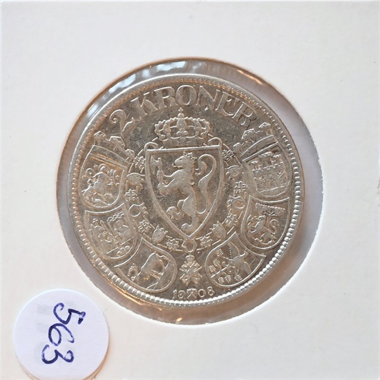 Norge 2 kroner 1908 kv. 1+/01