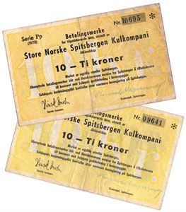 10 kroner 1970 Pp. SNSK. To sedler. Kv.1-