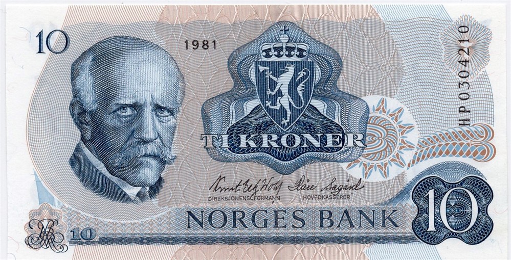 10 kroner 1981 HP erstatningsseddel. Kv.0