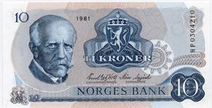 10 kroner 1981 HP erstatningsseddel. Kv.0