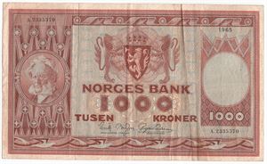 1000 kroner 1965  A.2335370. Kv.1-