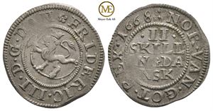 2 skilling 1668 Frederik III. Kv.0/01