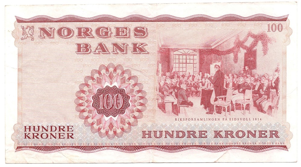 100 kroner 1971 Z.5274824. 5-million erstatningsseddel. Kv.1/1+