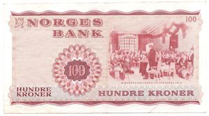 100 kroner 1971 Z.5274824. 5-million erstatningsseddel. Kv.1/1+