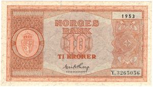 10 kroner 1953 Y.3265056. Kv.0