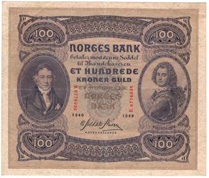 100 kroner 1940 B.6776938. Kv.1/1+