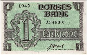 1 krone 1942 A. London utg. 65 EPQ. Kv.0