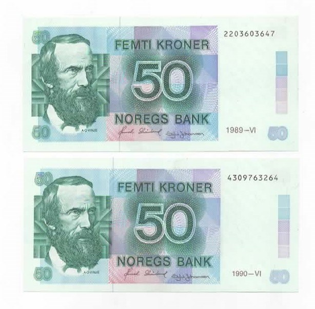 Norge 50 kroner 1989 og 1990 kv. 0