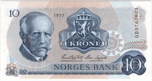 10 kroner 1977 QD. Erstatningsseddel. 65 EPQ. Kv.0