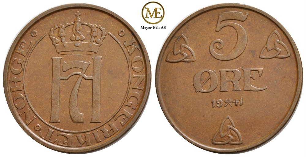 5 øre 1941 Haakon VII. Kv.0