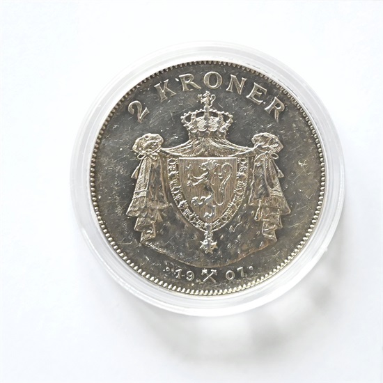 Norge 2 kroner 1907 Gevær kv. 01