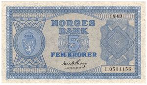 5 kroner 1947 C.0531156. Kv.0