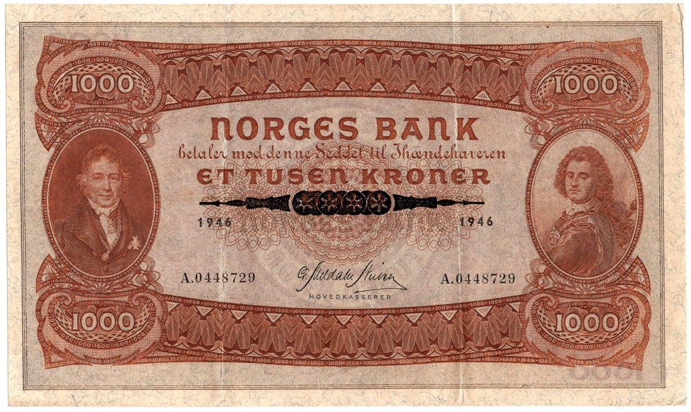 1000 kroner 1946 A.0448729. Kv.1+