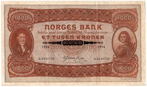 1000 kroner 1946 A.0448729. Kv.1+