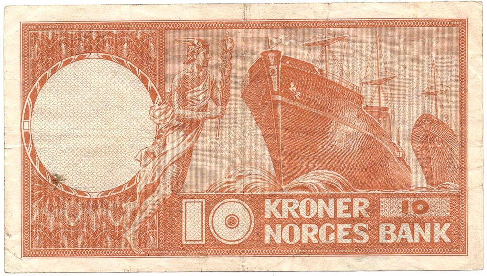 10 kroner 1954 Z.0038164 erstatningsseddel. Kv.1