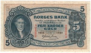 5 kroner 1939 R.3063605. Kv.0