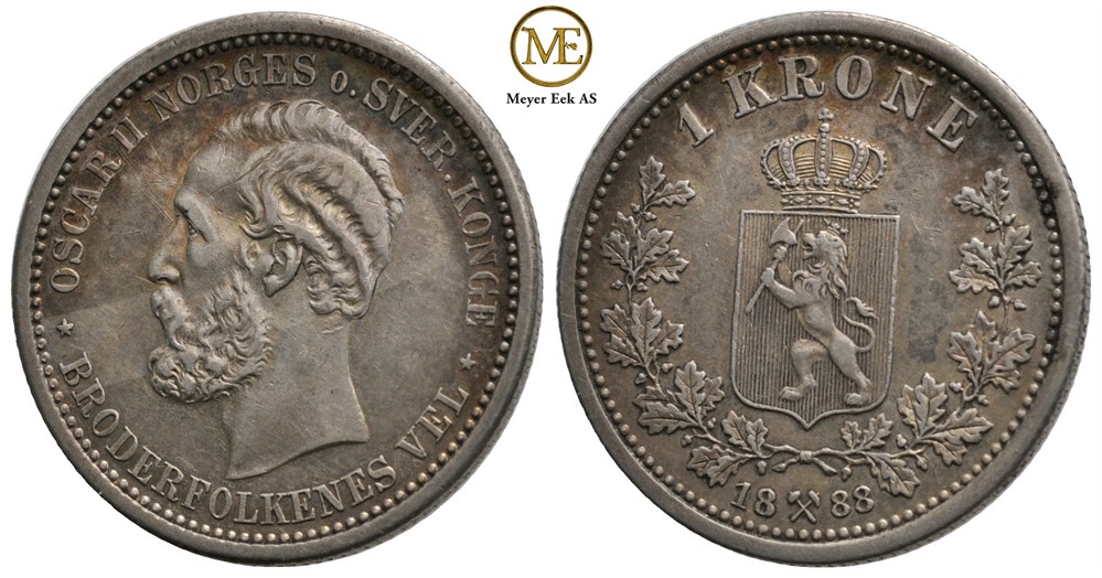 1 krone 1888 Oscar II. Kv.1+/01
