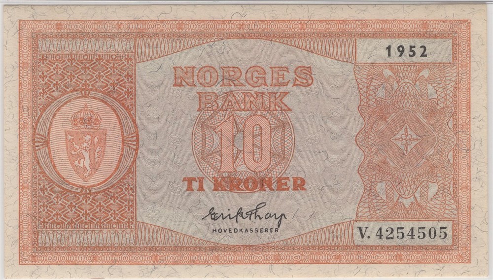 10 kroner 1952 V.4254505. Kv.0
