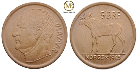 5 øre 1965 Olav V. Kv.0
