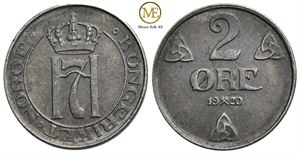 2 øre 1920 Haakon VII. Kv.0