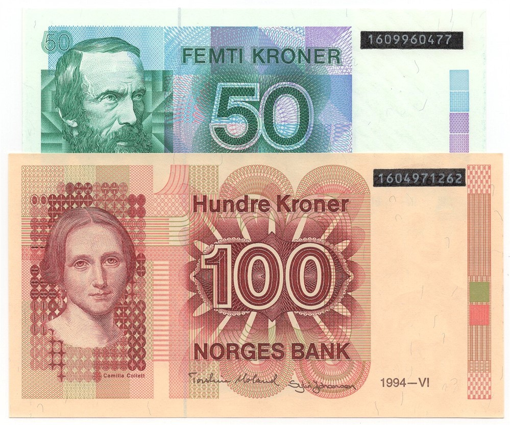 100 kroner og 50 kroner 6 Utg. med sort overtrykk. Kv.0