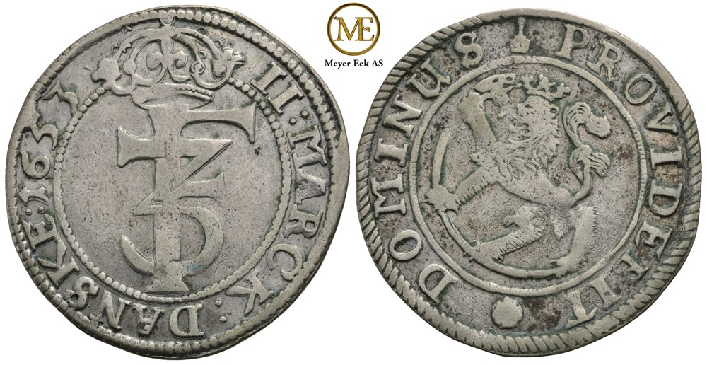 2 mark 1653 Frederik III. Kv.1/1+